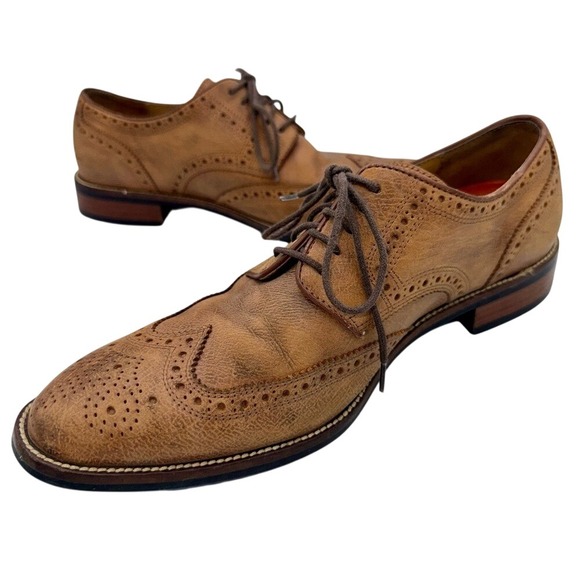 Cole Haan Grand.OS Tan / Brown Leather Wingtip Oxford Shoes Men's 10 EUC